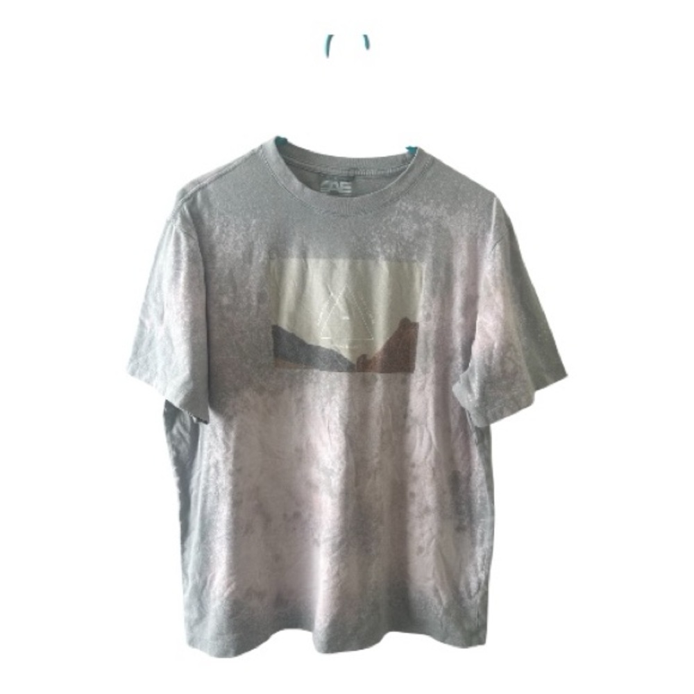 Custom Bleach Dyed American Eagle Graphic Tee Gray Mountain Size L